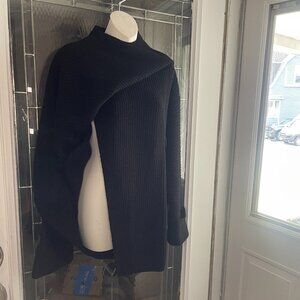 Athleta Sweater Womens Sz M Black Wool & Cashmere Heavy Azalea Wrap W Cuffs
